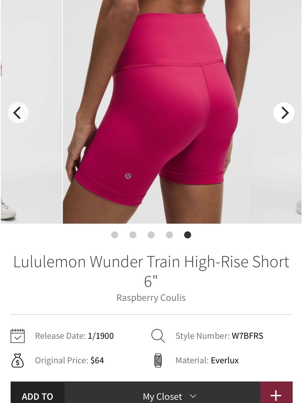 NEW without tags! Lululemon Wunder Train High-Rise Short 6" Raspberry Coulis - Picture 6 of 9